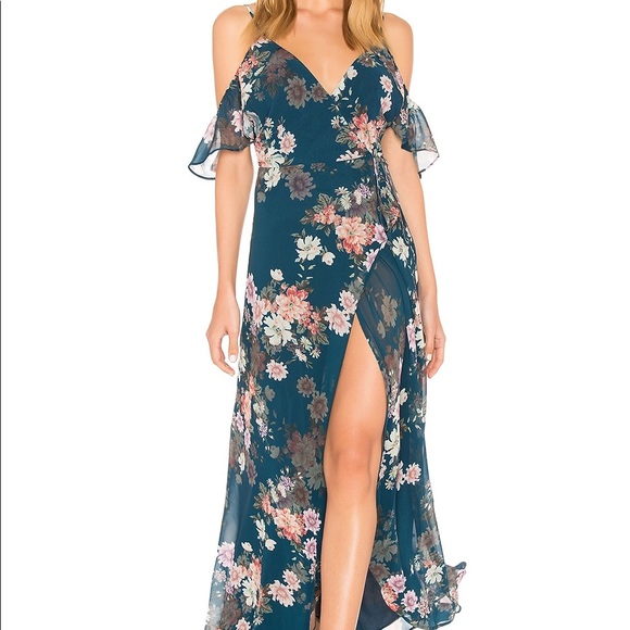 Yumi Kim Blue Floral Cold Shoulder Wrap Dress - Picture 8 of 10